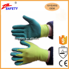 13 Gauge Yellow Polyester Knitted Liner Green Crinkle Latex Gloves